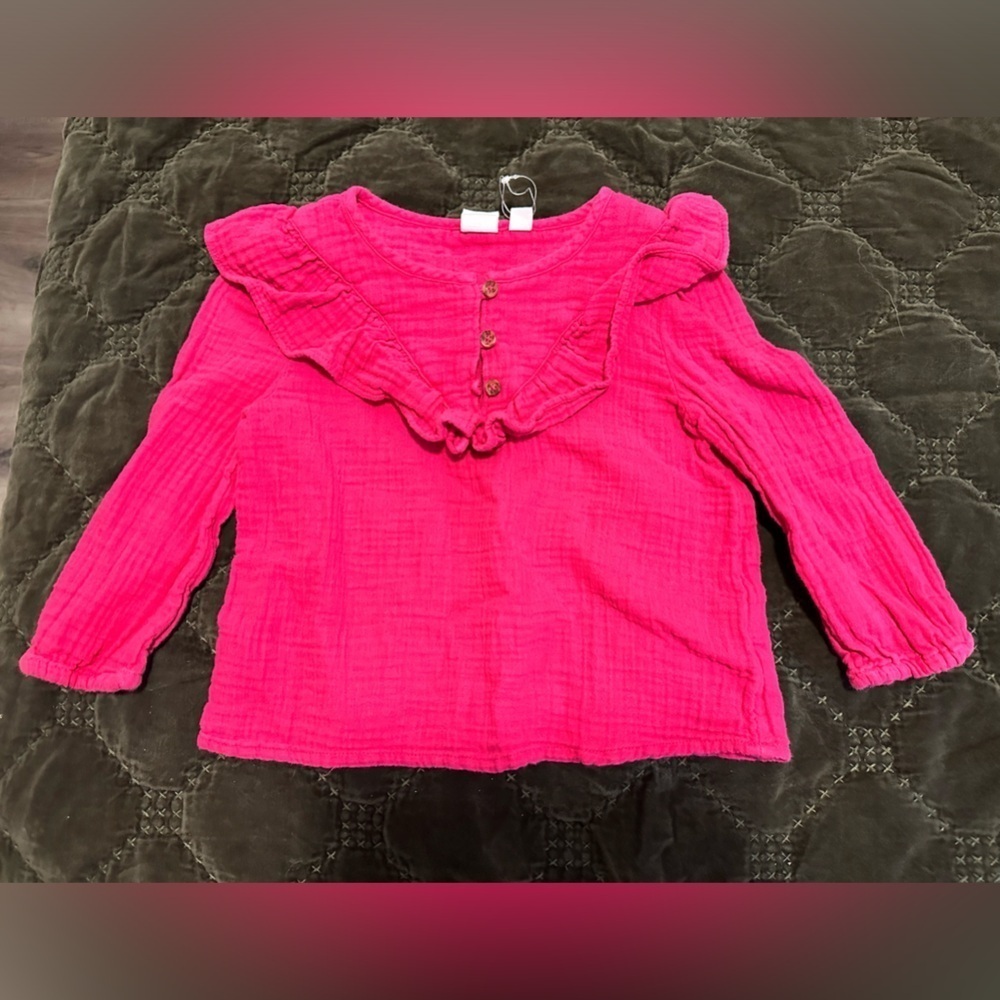 Gap Kids Girls XS EUC Pink Magenta Long Sleeved Ruffle Neck Top